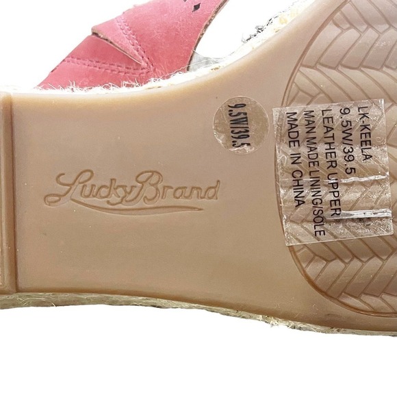 Lucky Brand NWOB Keela Rosewood Open Toe Leather Slip On Wedge Sandals Size 9.5 - Picture 9 of 10